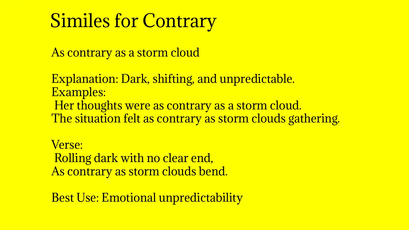 Similes for Contrary