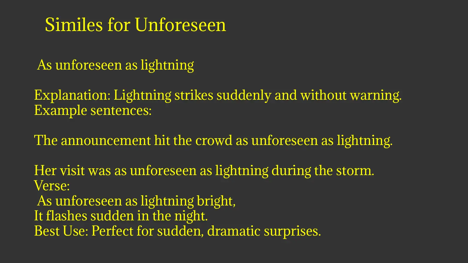 Similes for Unforeseen