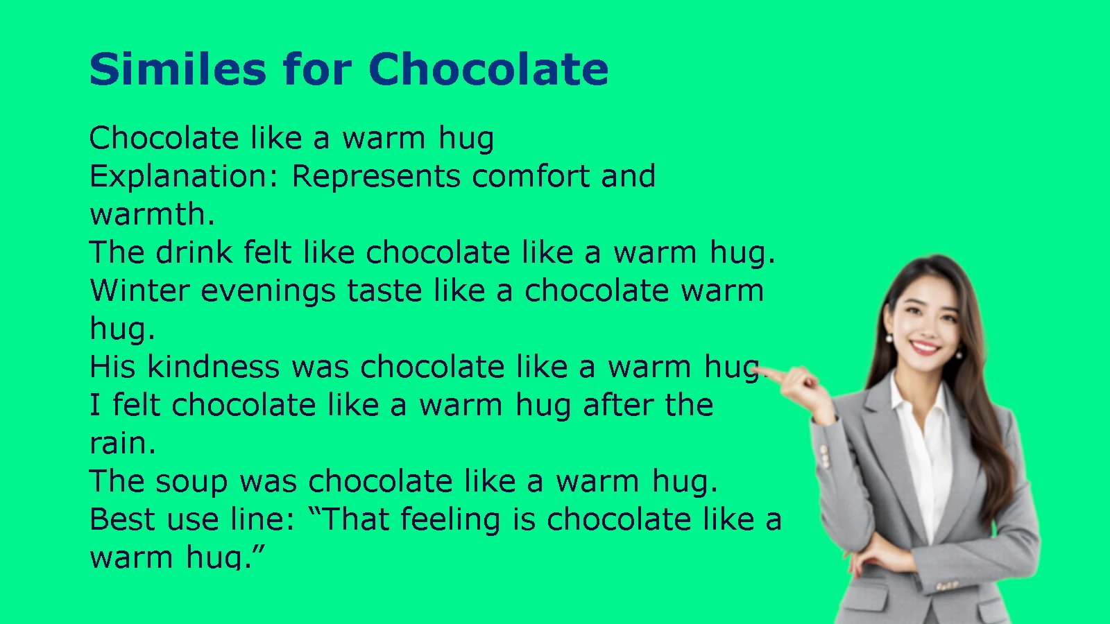 Similes for Chocolate with Simple Definitions and Sentences